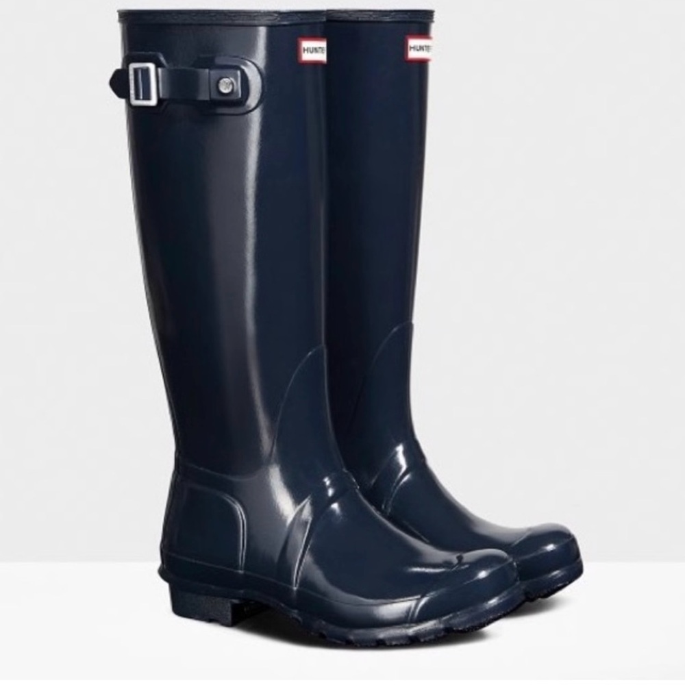 HUNTER Women’s Original Tall Glossy Rain Boots Navy US 7 UK5 EUC
